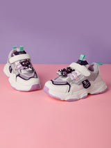 White Purple PU Stylish Velcro Sneakers For Kids-Unisex (TC-RS3649-WHTPUR)