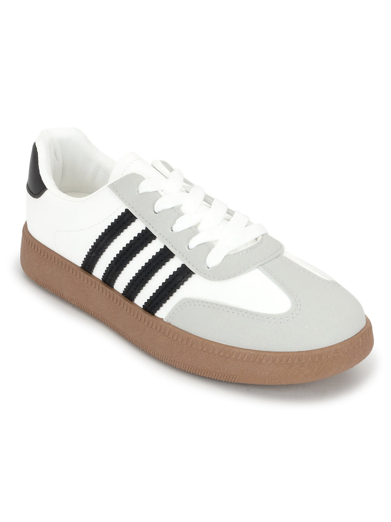 White Black PU Stylish Lace-Up Sneakers (TC-RS3654-WHTBLK)