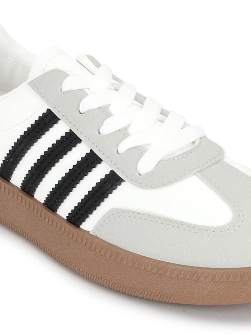 White Black PU Stylish Lace-Up Sneakers (TC-RS3654-WHTBLK)