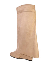 Beige Suede Padlock Detail Wedge Heel Knee High Long Boot (TC-RS3670-BEIGSUE)