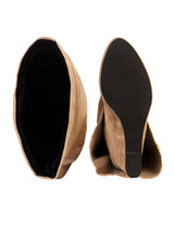 Beige Suede Padlock Detail Wedge Heel Knee High Long Boot (TC-RS3670-BEIGSUE)