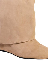 Beige Suede Padlock Detail Wedge Heel Knee High Long Boot (TC-RS3670-BEIGSUE)
