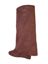 Brown Suede Padlock Detail Wedge Heel Knee High Long Boot (TC-RS3670-BROSUE)
