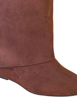 Brown Suede Padlock Detail Wedge Heel Knee High Long Boot (TC-RS3670-BROSUE)