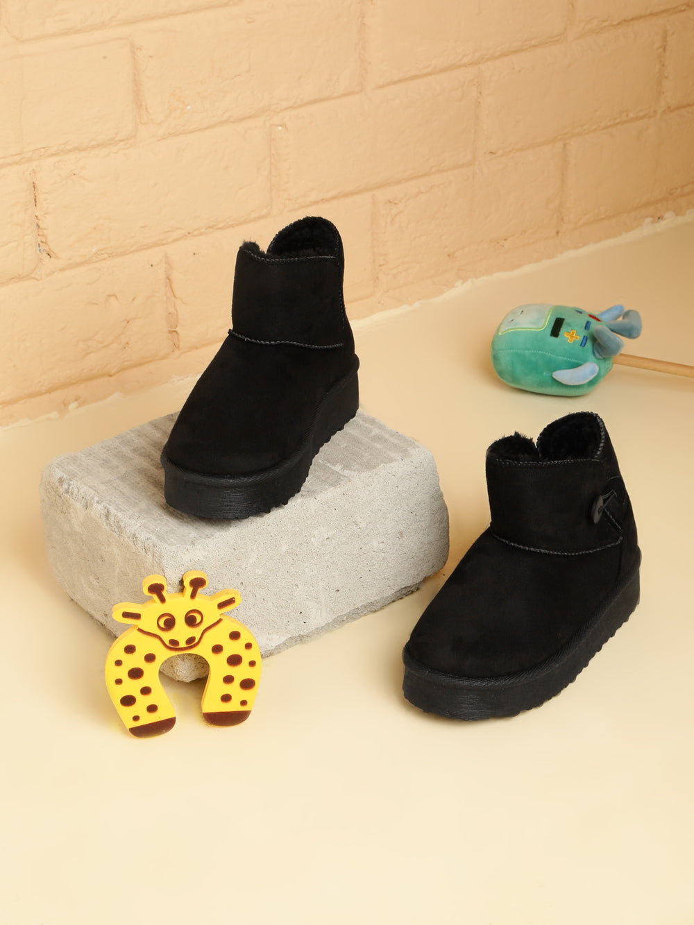 Black Suede UGG Stylish Ankle Boots For Kids-Unisex (TC-RS3685-BLK