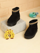 Black Suede Winter Stylish Ankle Boots For Kids-Unisex (TC-RS3686-BLK)