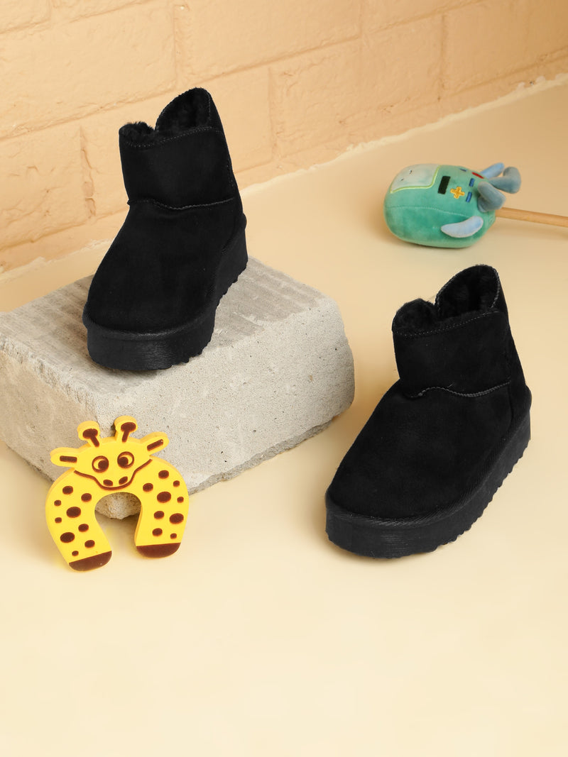 Black Suede Winter Stylish Ankle Boots For Kids-Unisex (TC-RS3687-BLK)