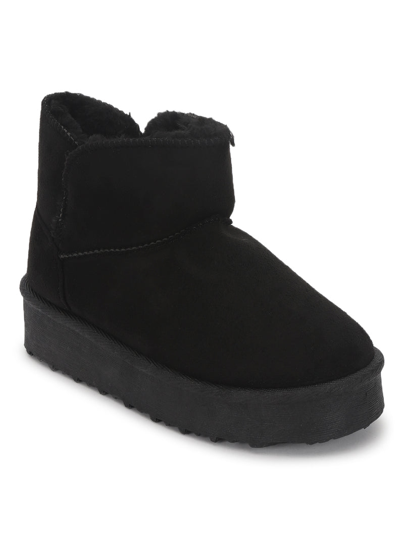 Black Suede UGG Stylish Ankle Boots For Kids-Unisex (TC-RS3687-BLK
