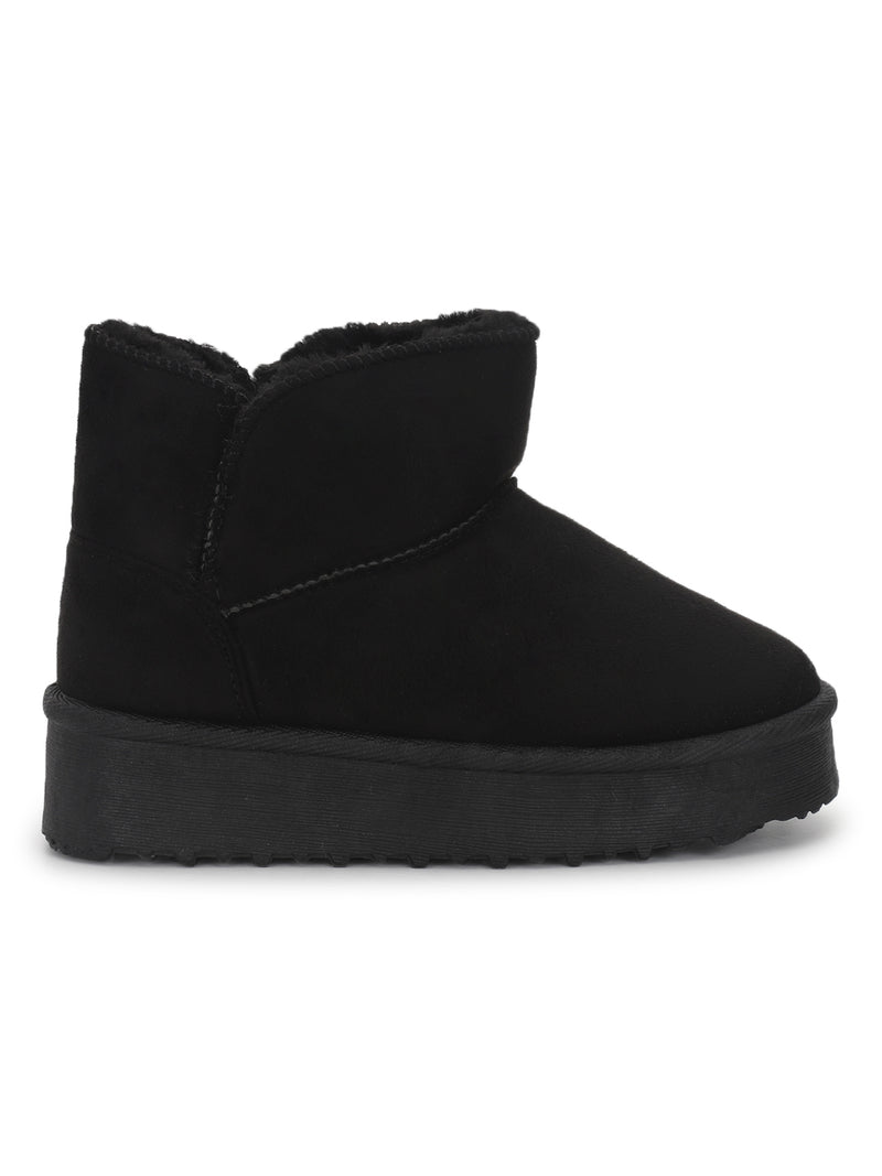 Black Suede Winter Stylish Ankle Boots For Kids-Unisex (TC-RS3687-BLK)