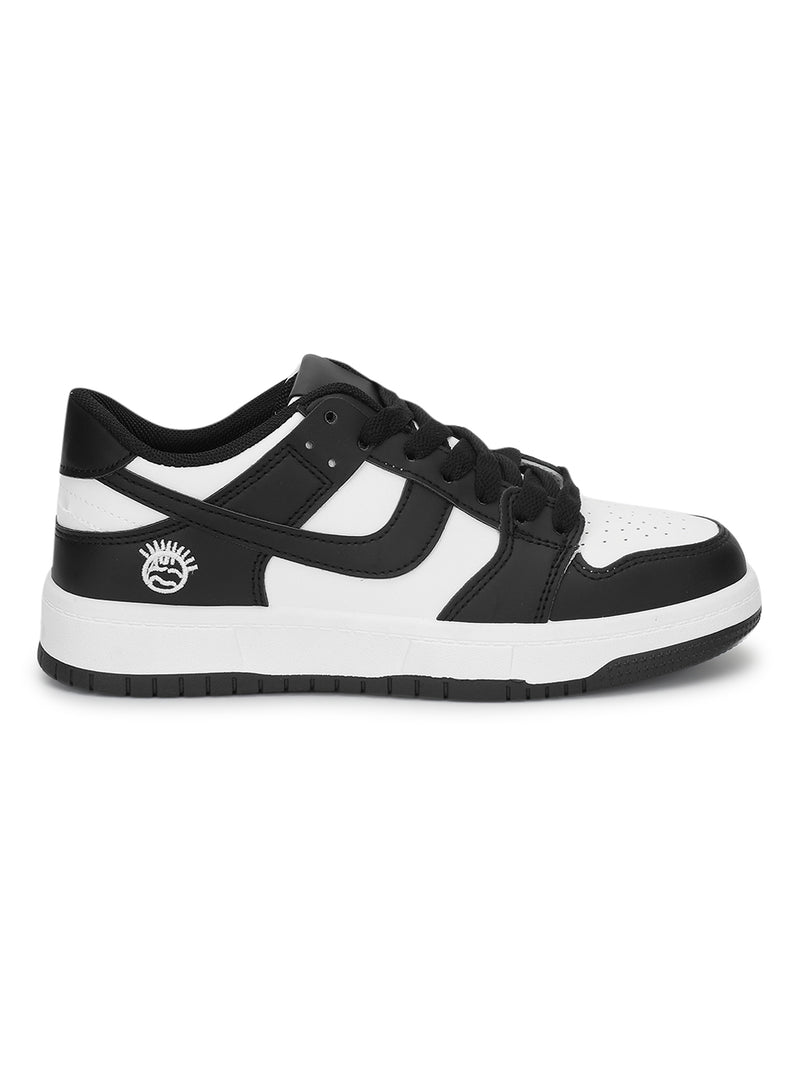 Black White PU Stylish Lace-Up Sneakers (TC-RS3694-BLKWHT)