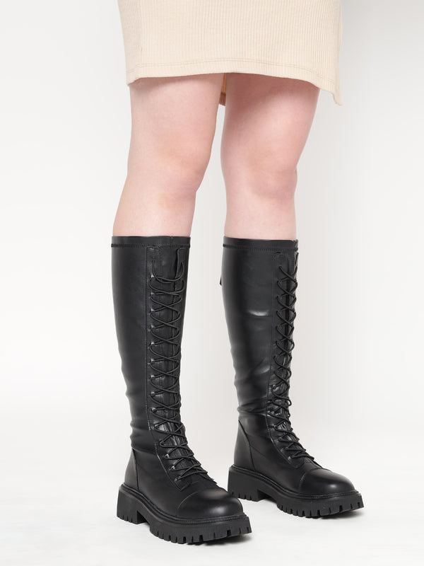 Black PU High-End-Fashion Stylish Long Boots (TC-RS3702-BLK)