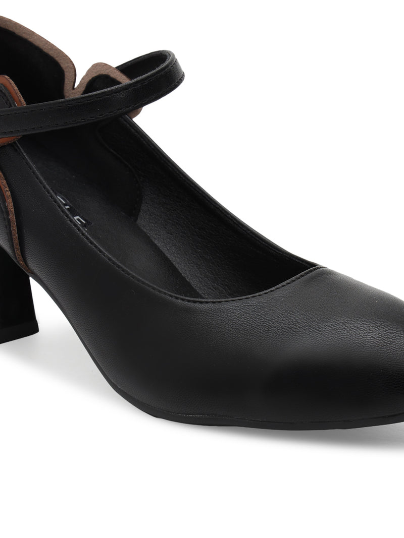 Black PU Stylish Block Heel Pumps (TC-RS3703-BLK)