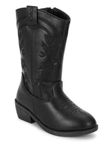 Black PU Long Boots For Kids-Girls (TC-RS3708-BLK)