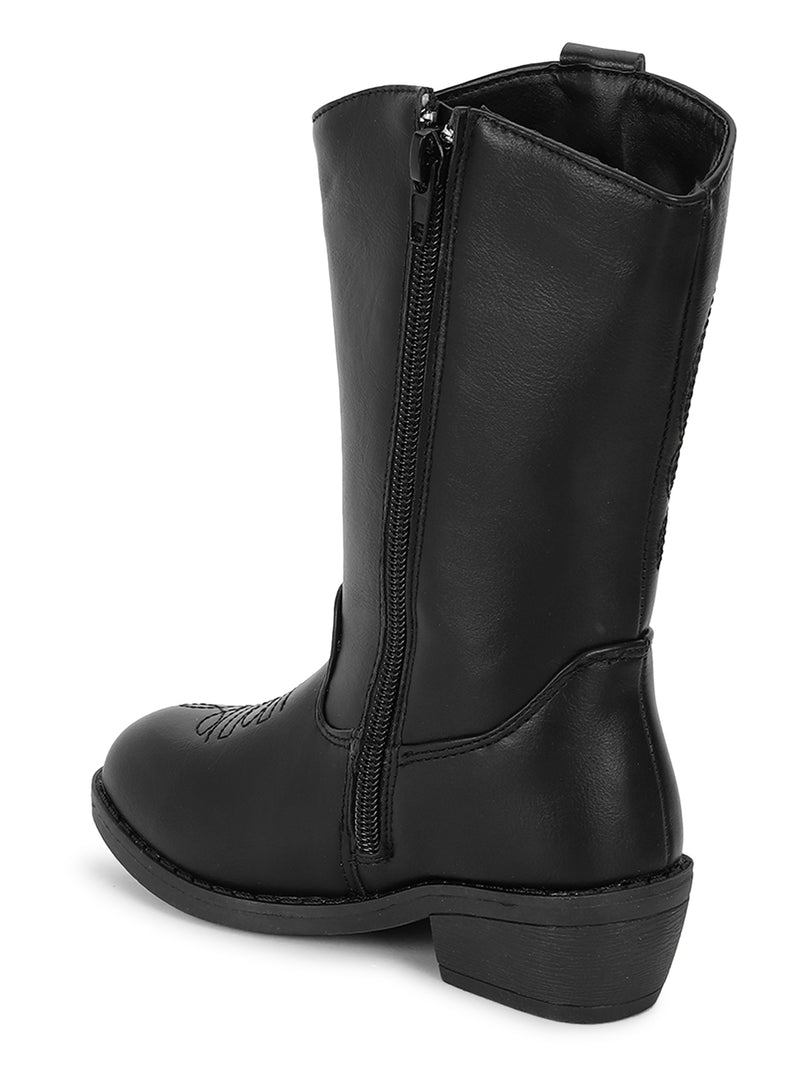 Black PU Long Boots For Kids-Girls (TC-RS3708-BLK)