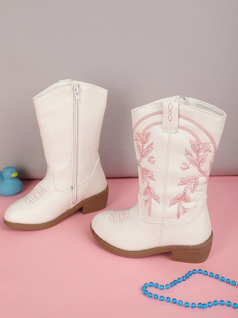 White Pink PU Long Boots For Kids-Girls (TC-RS3708-WHTPNK)