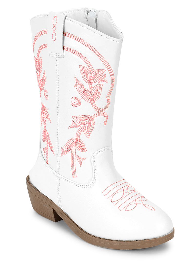 White Pink PU Long Boots For Kids-Girls (TC-RS3708-WHTPNK)