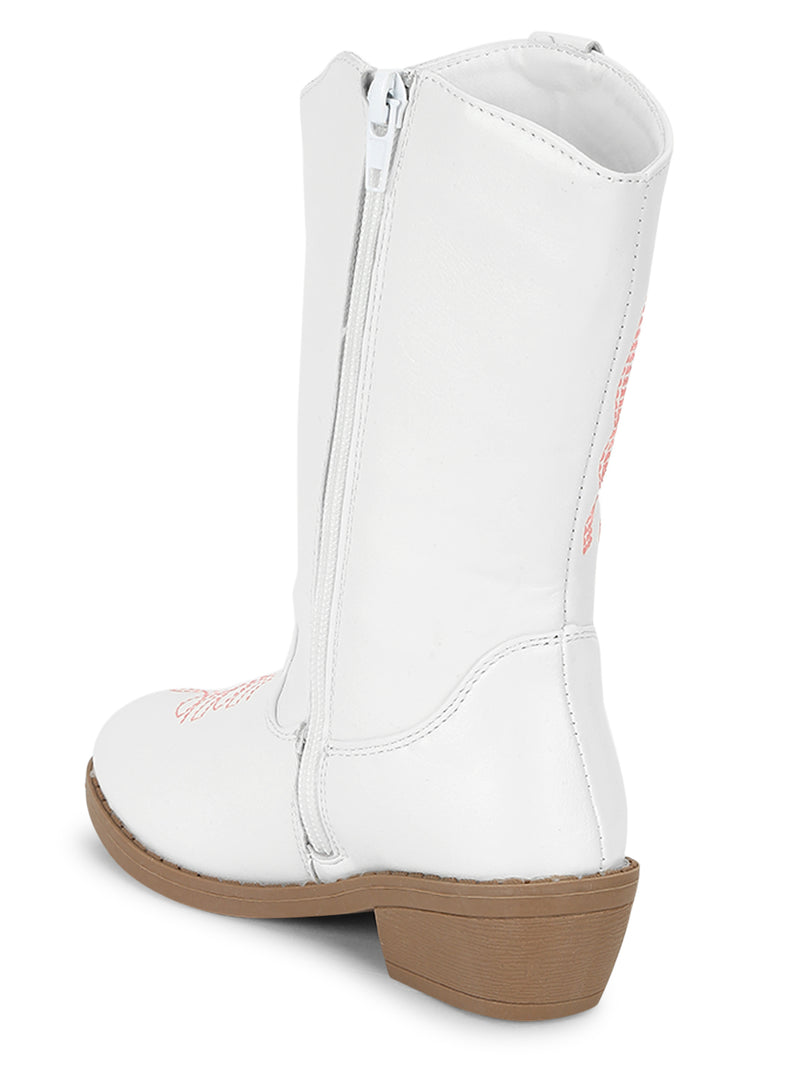 White Pink PU Long Boots For Kids-Girls (TC-RS3708-WHTPNK)