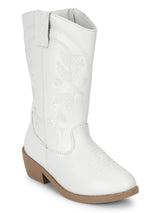 White PU Long Boots For Kids-Girls (TC-RS3708-WHT)