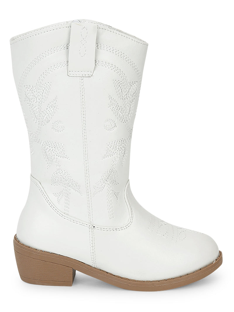 White PU Long Boots For Kids-Girls (TC-RS3708-WHT)