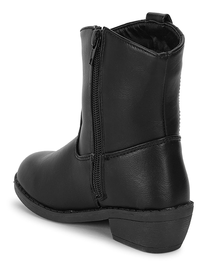 Black PU Ankle Boots For Kids-Girls (TC-RS3709-BLKPU)