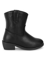 Black PU Ankle Boots For Kids-Girls (TC-RS3709-BLKPU)