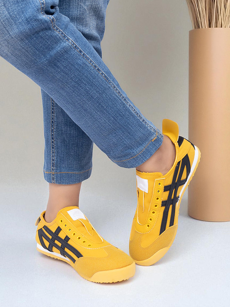 Mustard Black Canvas Stylish Slip-On Sneakers (TC-RS3801-MUSBLK)