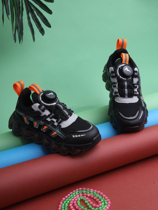 Black Mesh Rotating Button Sneakers For Kids-Unisex (TC-RS40001-BLK)