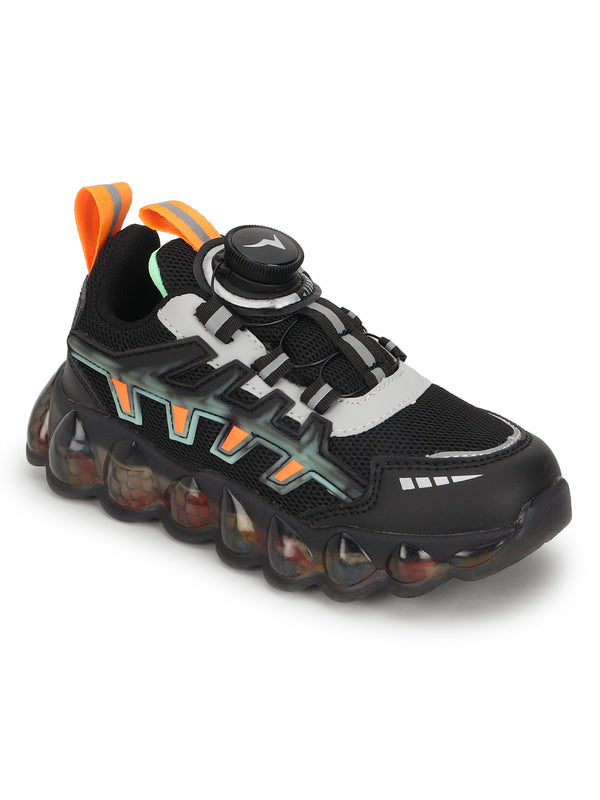 Black Mesh Rotating Button Sneakers For Kids-Unisex (TC-RS40001-BLK)