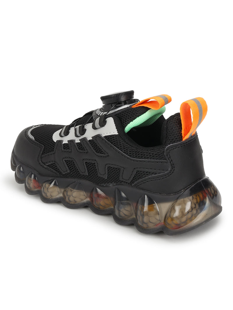 Black Mesh Rotating Button Sneakers For Kids-Unisex (TC-RS40001-BLK)