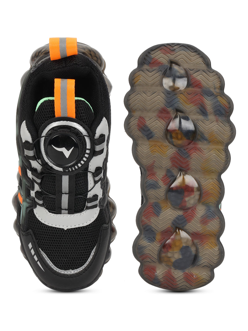 Black Mesh Rotating Button Sneakers For Kids-Unisex (TC-RS40001-BLK)