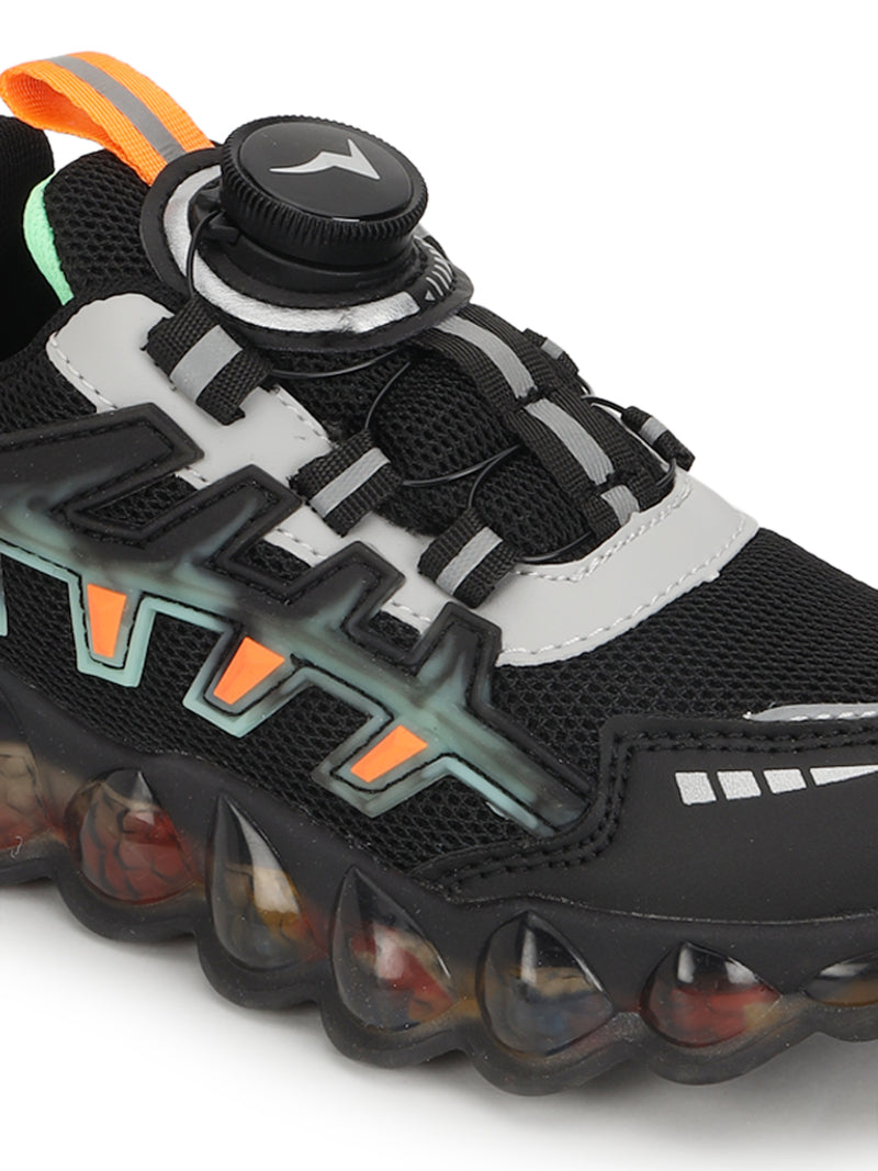 Black Mesh Rotating Button Sneakers For Kids-Unisex (TC-RS40001-BLK)