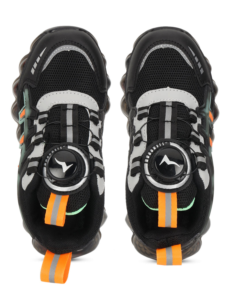Black Mesh Rotating Button Sneakers For Kids-Unisex (TC-RS40001-BLK)