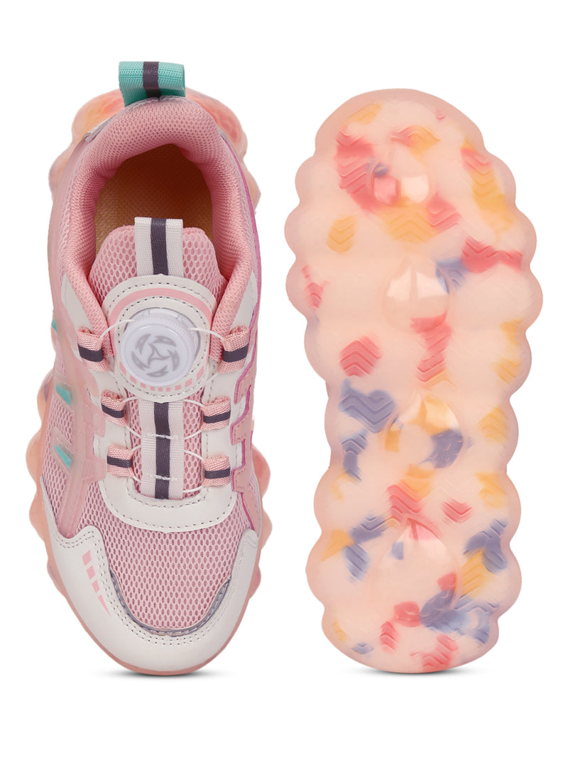Pink Mesh Rotating Button Sneakers For Kids-Unisex (TC-RS40001-PNK)