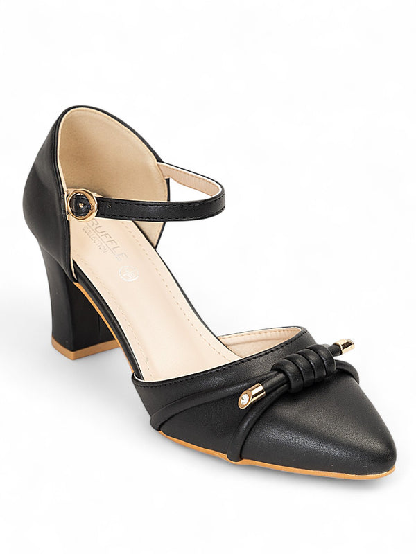 Black Synthetic Leather Buckle Block Heel Sandals (TC-RS4002-BLK)
