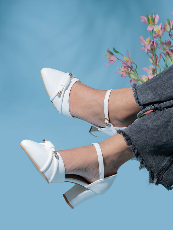 White Synthetic Leather Buckle Block Heel Sandals (TC-RS4002-WHT)