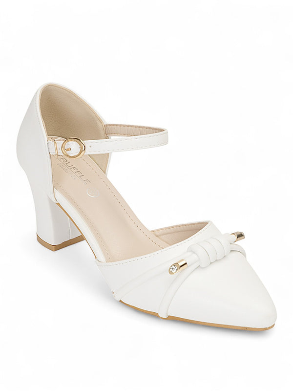 White Synthetic Leather Buckle Block Heel Sandals (TC-RS4002-WHT)