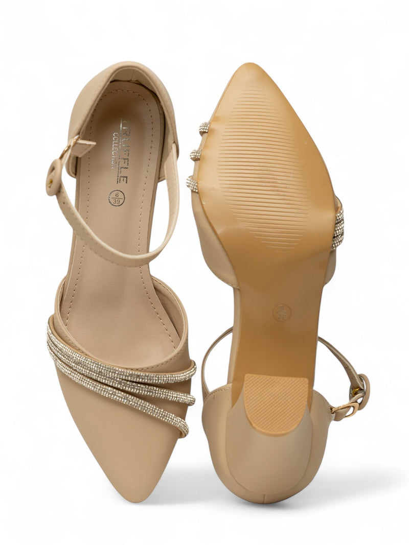 Nude Synthetic Leather Embellished Block Heel Sandals (TC-RS4003-NUD)