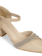 Nude Synthetic Leather Embellished Block Heel Sandals (TC-RS4003-NUD)