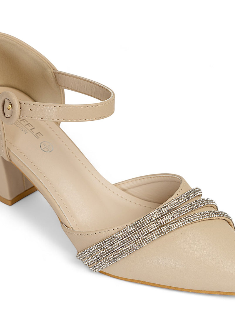 Nude Synthetic Leather Embellished Block Heel Sandals (TC-RS4003-NUD)