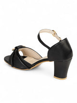 Black Synthetic Leather Buckle Block Heel Sandals (TC-RS4004-BLK)
