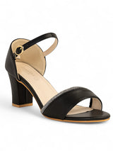 Black Synthetic Leather Embellished Block Heel Sandals (TC-RS4005-BLK)