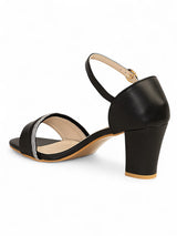 Black Synthetic Leather Embellished Block Heel Sandals (TC-RS4005-BLK)
