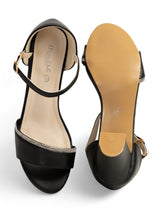 Black Synthetic Leather Embellished Block Heel Sandals (TC-RS4005-BLK)