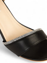 Black Synthetic Leather Embellished Block Heel Sandals (TC-RS4005-BLK)