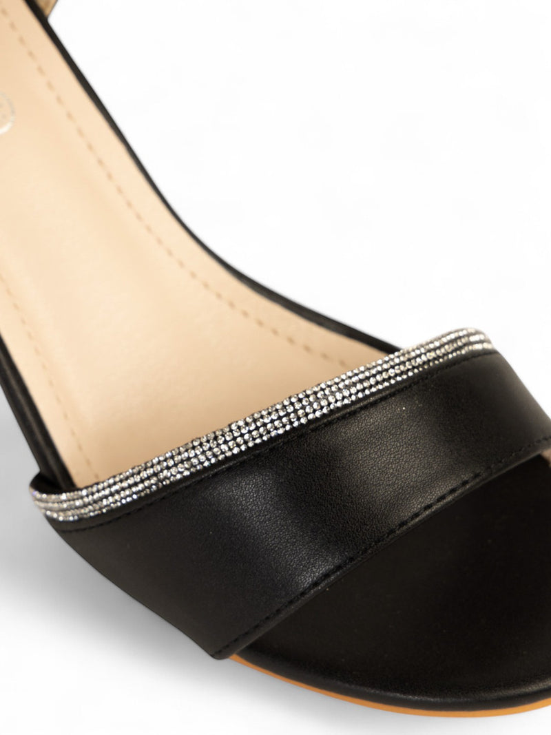 Black Synthetic Leather Embellished Block Heel Sandals (TC-RS4005-BLK)