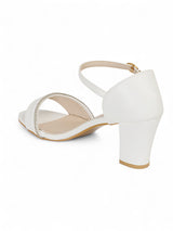 White Synthetic Leather Embellished Block Heel Sandals (TC-RS4005-WHT)