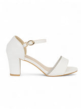 White Synthetic Leather Embellished Block Heel Sandals (TC-RS4005-WHT)