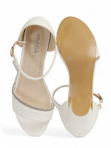 White Synthetic Leather Embellished Block Heel Sandals (TC-RS4005-WHT)