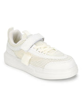 White Mesh Velcro Sneakers For Kids-Unisex (TC-RS4008-WHT)