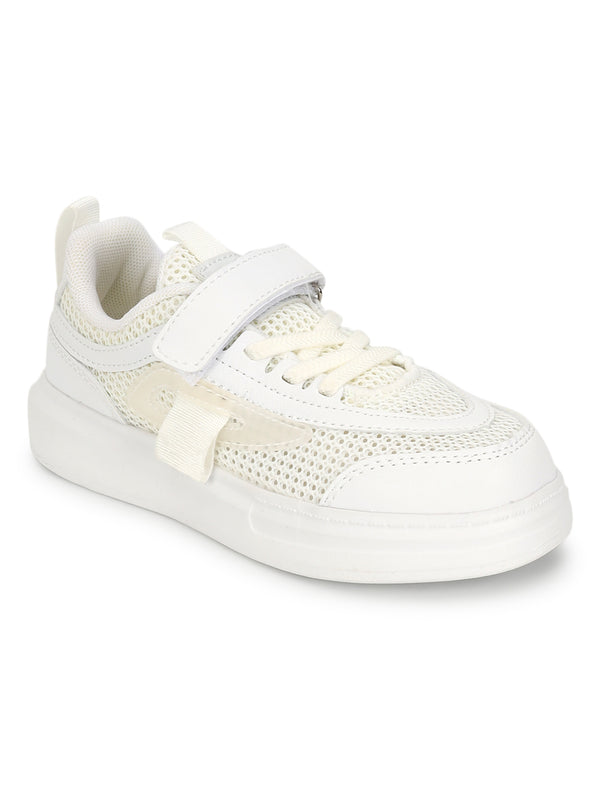 White Mesh Velcro Sneakers For Kids-Unisex (TC-RS4008-WHT)